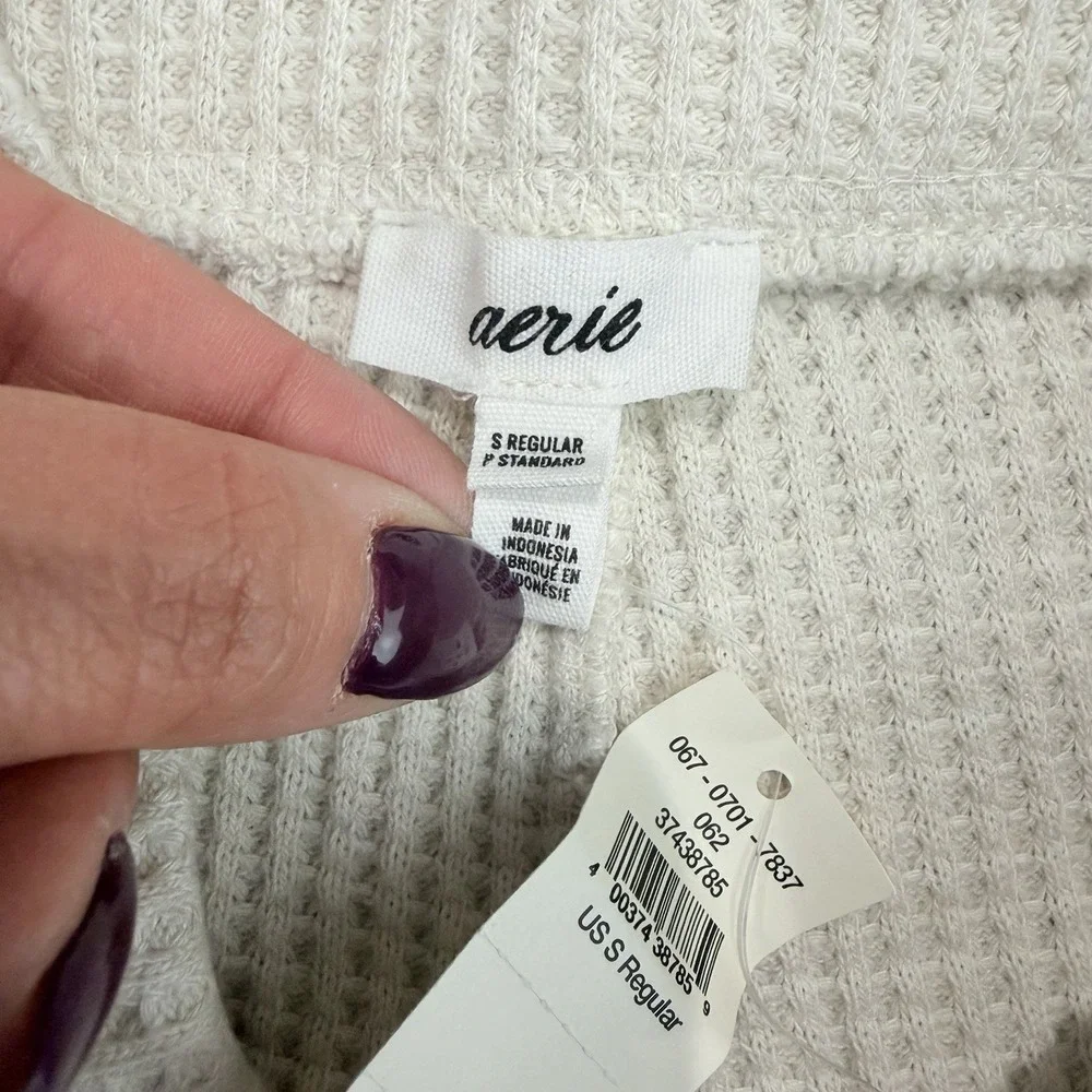 NWT Aerie Waffle Knit Flare Pant Ivory Small Pull On Stretch Minimalist - Picture 4 of 6